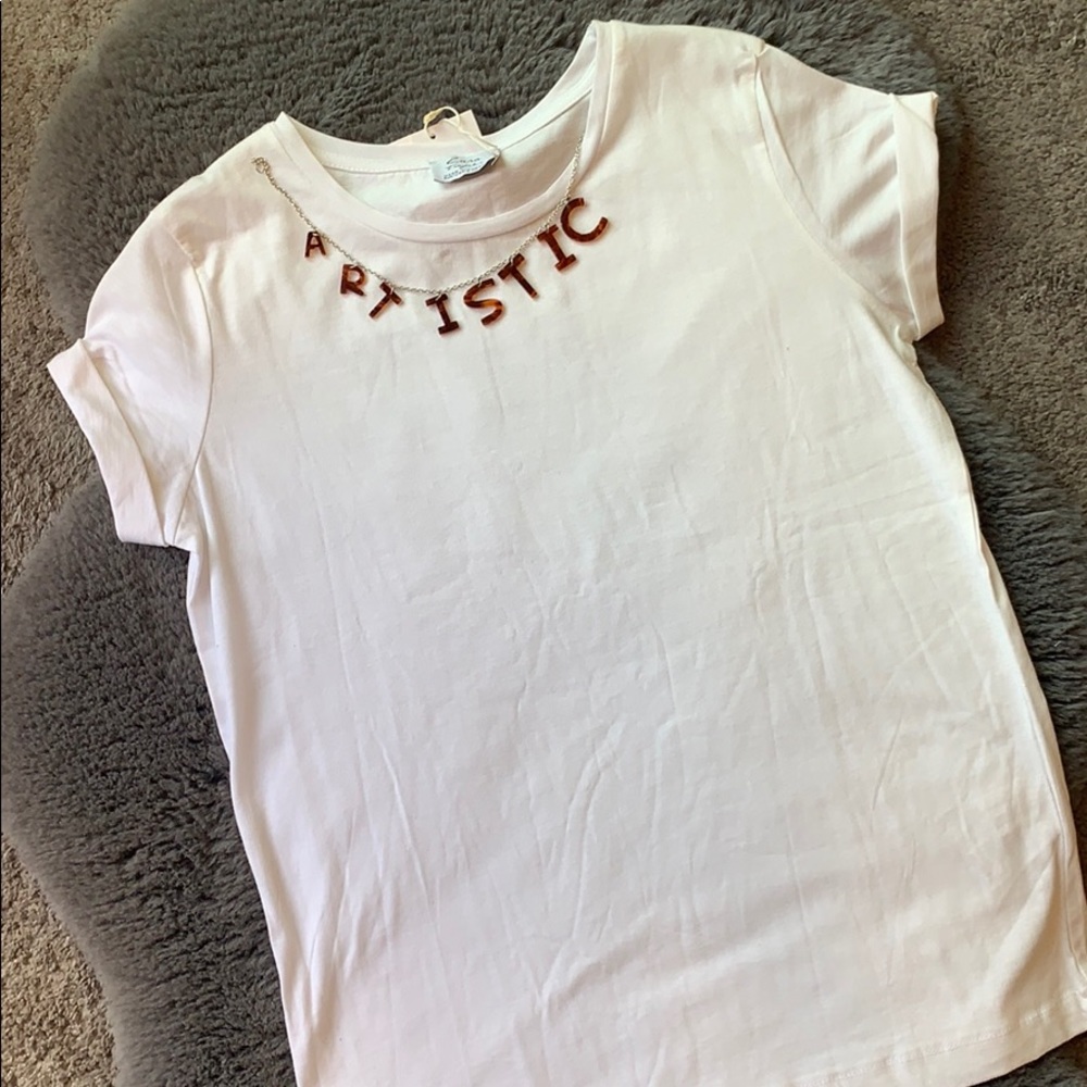 Zara Trafaluc Size S White T-Shirt ARTISTIC